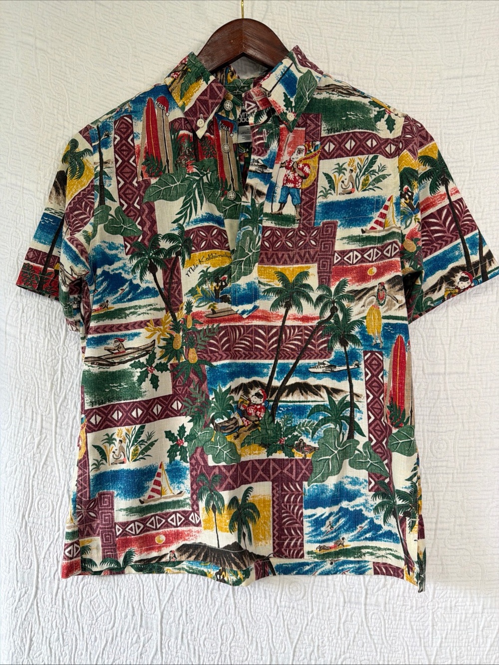 Reyn Spooner 2018 Christmas Mele Kalikimaka Hawaiian Shirt Kid Large Santa Beach